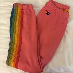 Aviator Nation Pink Sweatpants with Rainbow Stripe